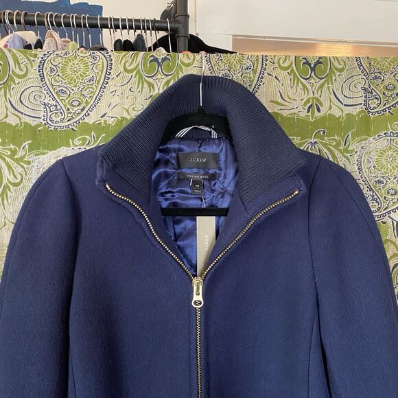 NWT J. Crew Navy Italian Wool Blend Stadium Cloth Lodge Coat Size 00 - Picture 2 of 16